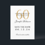 Invitation Gold 60th Birthday Party Enregistrer la date<br><div class="desc">Design élégant "60th Birthday Party" avec un script de typographie formel,  nom personnalisé et texte détaillé. Facile à utiliser et facile à personnaliser. Commandez aujourd'hui !</div>