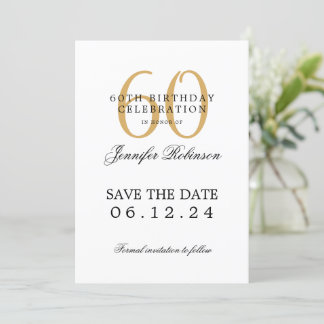 Invitation Gold 60th Birthday Party Enregistrer la date