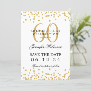 Invitation Gold 60th Birthday Party Enregistrer la date Confe