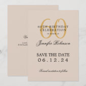 Invitation Gold 60th Birthday Party Save the Date Champagne (Devant / Derrière)