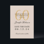 Invitation Gold 60th Birthday Save Date Details Champagne<br><div class="desc">Design élégant "60th Birthday Party" avec un script de typographie formel,  nom personnalisé et texte de détails. Facile à utiliser et facile à personnaliser. Commandez aujourd'hui !</div>