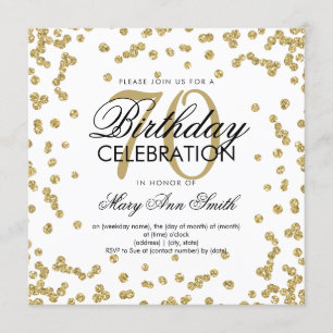 Invitation Gold 70th Birthday Parties scintillant Confetti