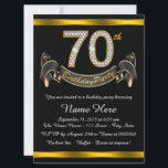 Invitation Gold 70th Birthday Party<br><div class="desc">Elégant numéro or et diamant et bannière noir et or 70ème anniversaire invitation fête. Cette belle invitation de fête de 70ème anniversaire en noir et or est facilement customisée pour votre événement. Ce design frappant fonctionne bien pour un homme ou une femme.</div>
