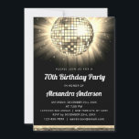 Invitation Gold 70th Birthday Party 70's Disco Ball<br><div class="desc">Célébrez dans un style éclatant avec notre Gold 70th Birthday Party 70's Disco Ball Invitation! Cette invitation éblouissante ouvre la voie à un bain rétro qui sera inoubliable. Dans une teinte dorée rayonnante, cette invitation exhale le raffinement et le plaisir. Le graphisme de la boule disco vous ramène à l'époque...</div>