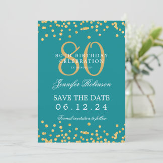 Invitation Gold 80e anniversaire Date de sauvegarde Confetti