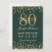 Invitation Gold 80e anniversaire Date de sauvegarde Confetti  (Devant)