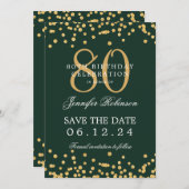 Invitation Gold 80e anniversaire Date de sauvegarde Confetti  (Devant / Derrière)