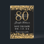 Invitation Gold 80th Birthday Enregistrer la date<br><div class="desc">Elégant design "80th Birthday Party" avec Gold String Lights et nom personnalisé et détails texte. Facile à utiliser et facile à personnaliser. Commandez aujourd'hui !</div>