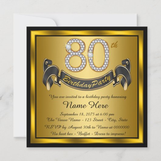 Invitation Gold 80th Birthday Party (Devant)