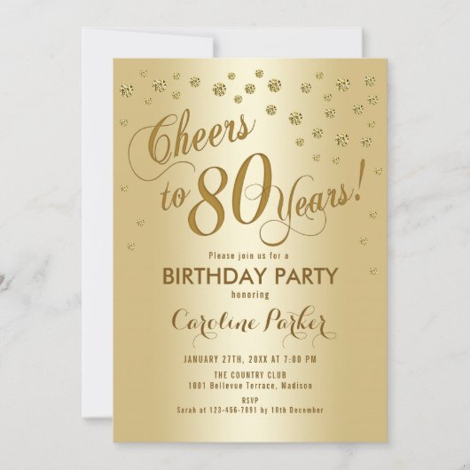Invitation Gold 80th Birthday Party (Devant)