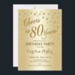 Invitation Gold 80th Birthday Party<br><div class="desc">Invitation de fête du 80e anniversaire pour hommes ou femmes. Elégante carte invitation avec effet parties scintillant or et feuille d'or. Comprend des polices de caractères et des confettis stylisés. Salut à 80 ans !</div>
