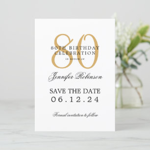 Invitation Gold 80th Birthday Party Enregistrer la date Détai