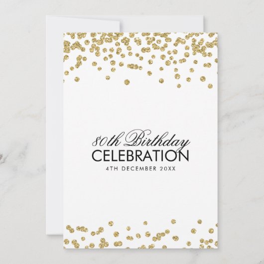 Invitation Gold 80th Birthday Party Parties scintillant Confe (Dos)