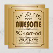 Invitation Gold 90th Birthday Celebration World Best Fabulous (Devant / Derrière)