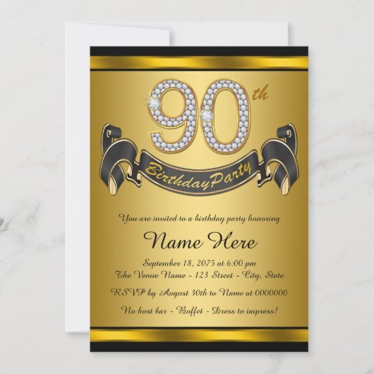 Invitation Gold 90th Birthday Party (Devant)