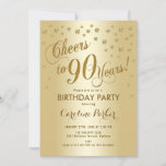 Invitation Gold 90th Birthday Party<br><div class="desc">90e anniversaire de fête Invitation pour les femmes ou les hommes. Design élégant avec feuille d'or en fausse parties scintillant. Comprend une police de script et des confettis. Bonjour à 90 ans ! Idéal pour une célébration anniversaire de jalons élégante.</div>