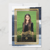 Invitation Gold Abstrait Blue Photo Bat mitzvah Enregistrer l (Devant)