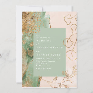 Invitation Gold Abstrait Eucalyptus Moderne Mariage de verdur