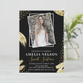 Invitation Gold Abstrait Photo Sweet 16 Anniversaire (Debout devant)