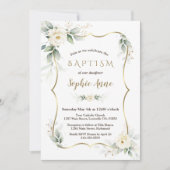 Invitation Gold Airy Greenery Blanc Ivory Floral Baptême (Devant)