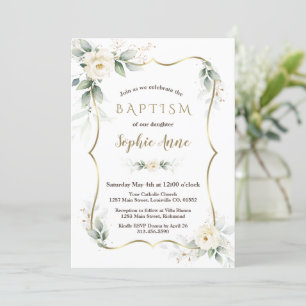 Invitation Gold Airy Greenery Blanc Ivory Floral Baptême