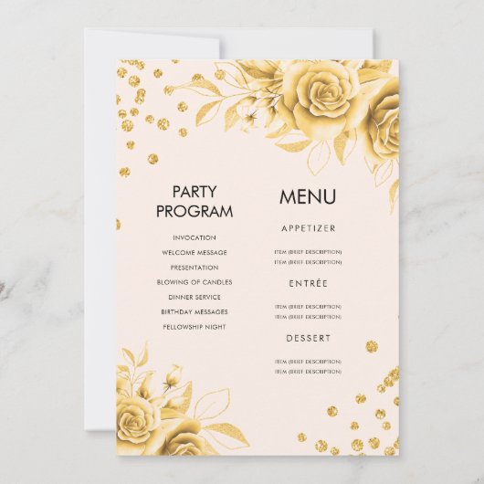 Invitation Gold All in One Floral Parties scintillant 30e ann (Dos)