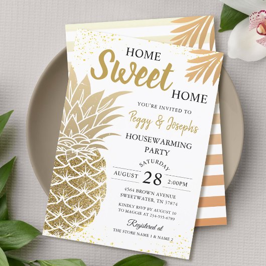 Invitation Gold Ananas Home Sweet Home Fête de chauffage dome
