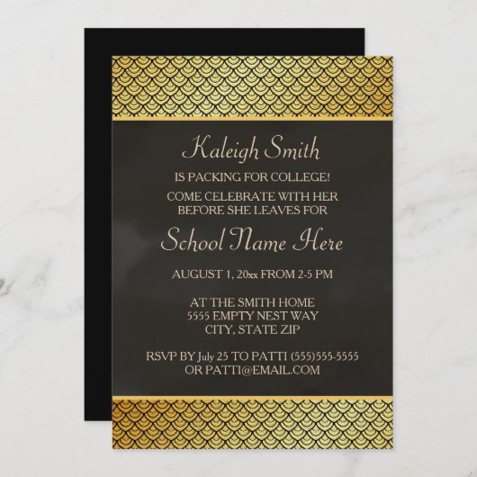Invitation Gold and Black Trunk Party "Off To Coll (Devant / Derrière)