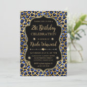 Invitation Gold and Blue Leopard Print Birthday Party (Debout devant)