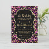 Invitation Gold and Purple Leopard Print Birthday Party (Debout devant)