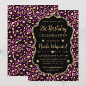 Invitation Gold and Purple Leopard Print Birthday Party (Devant / Derrière)