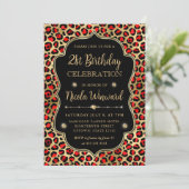 Invitation Gold and Red Leopard Print Birthday Party (Debout devant)
