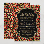 Invitation Gold and Red Leopard Print Birthday Party (Devant / Derrière)