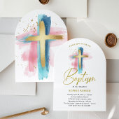 Invitation Gold and Watercolor Cross | Baptism