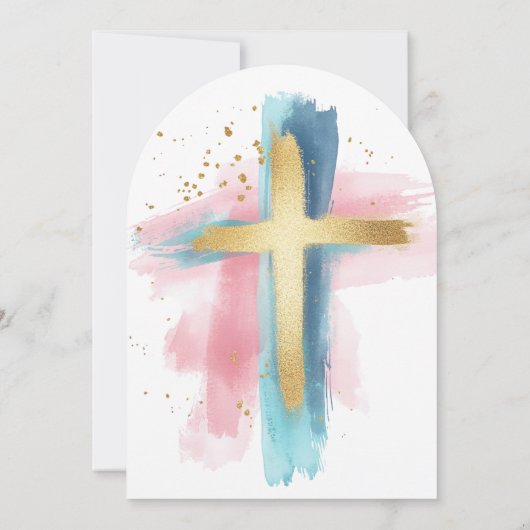 Invitation Gold and Watercolor Cross | Baptism (Dos)