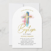 Invitation Gold and Watercolor Cross | Baptism (Devant)