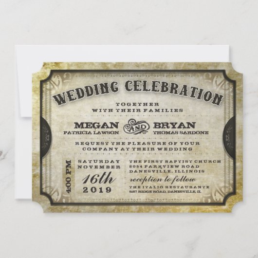 Invitation Gold Antique Billetterie Mariage Inviter Informati (Devant)