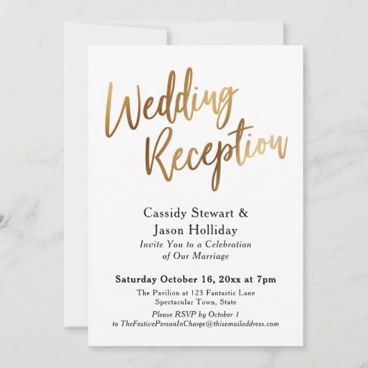 Invitation Gold Après la réception de mariage, Bokeh Black Ba (Devant)