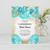 Invitation Gold aqua bleu rose aquarelle nuptiale douche chic (Debout devant)