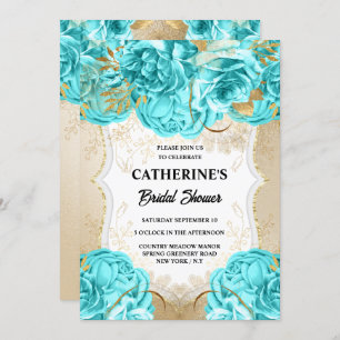 Invitation Gold aqua bleu rose aquarelle nuptiale douche chic