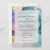 Invitation Gold Aqua bleu violet Floral Mariage romantique (Devant)
