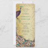 Invitation Gold Aqua Eggplant Art Nouveau Peacock Mariage (Devant)