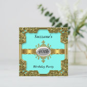 Invitation Gold Aqua fête d'anniversaire Glamor Hot Invitatio (Debout devant)