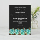 Invitation Gold Aqua Floral Mariage Arrière - plan noir (Debout devant)