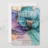 Invitation Gold Aqua Parties scintillant bleue Fleur violet A (Devant)
