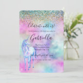 Invitation Gold Aqua Parties scintillant violet blanc Unicorn (Debout devant)
