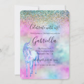 Invitation Gold Aqua Parties scintillant violet blanc Unicorn (Devant)