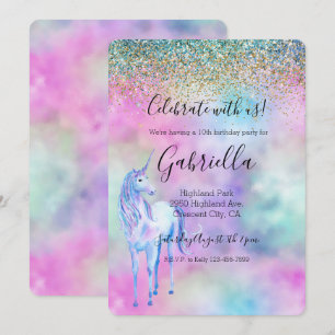 Invitation Gold Aqua Parties scintillant violet blanc Unicorn