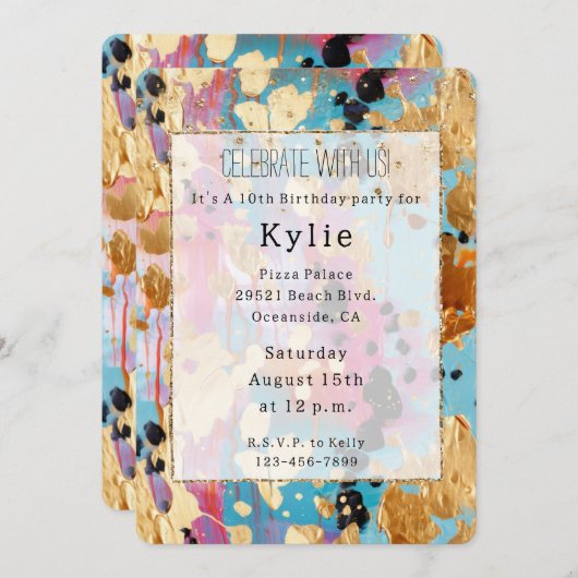 Invitation Gold Aqua rose Abstrait Leopard (Devant / Derrière)