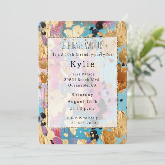 Invitation Gold Aqua rose Abstrait Leopard (Debout devant)